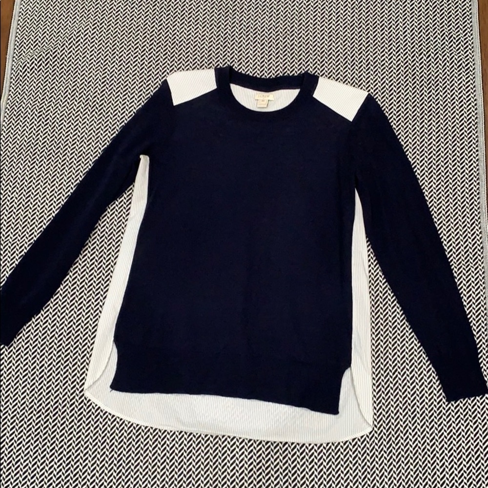 J Crew Sweater Navy Pinstripe Worn Once shirttail